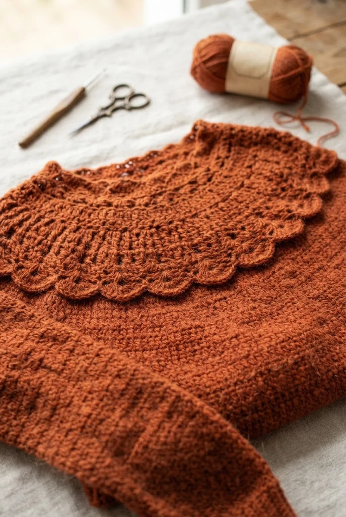 The Burnt Orange Yoke Sweater — crochet loose sweater pattern free style outfit