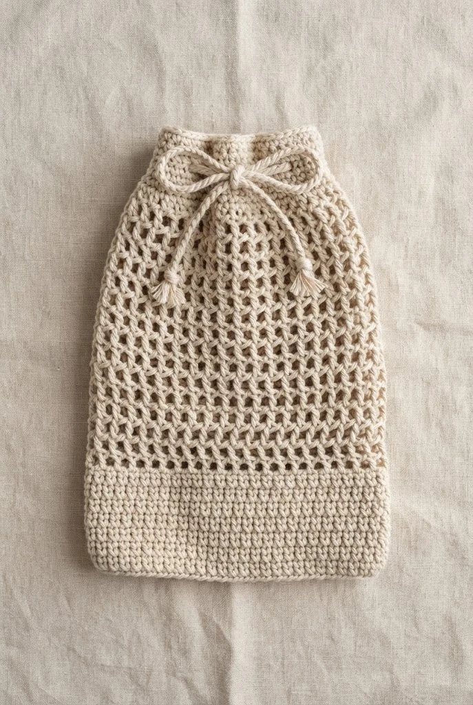 Drawstring Produce Sack — crochet mesh bag pattern free