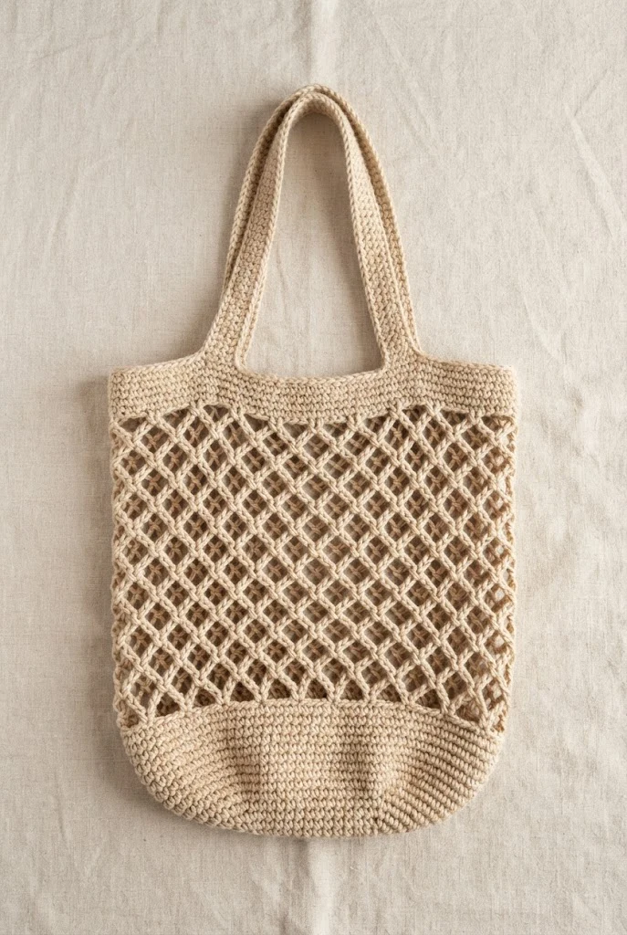 Diamond Lattice Beach Bag — crochet mesh bag pattern free