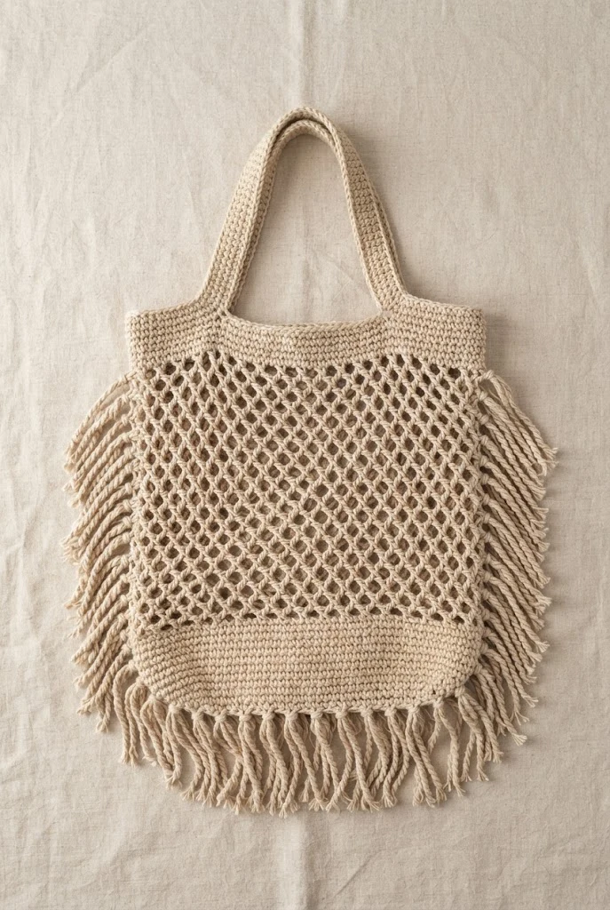 Boho Fringe Shopper — crochet mesh bag pattern free