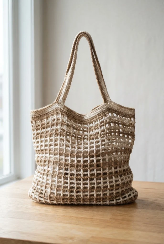 Rustic Jute and Cotton Farmer's Tote — crochet mesh tote bag style outfit