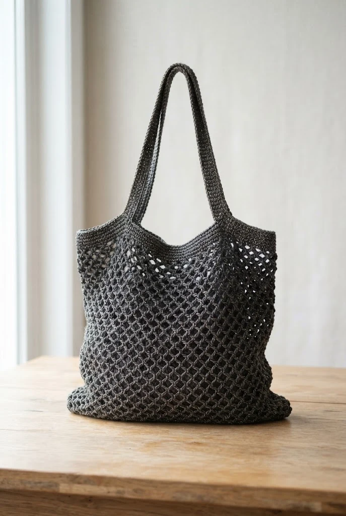 Metallic Accent Evening Net — crochet mesh tote bag style outfit