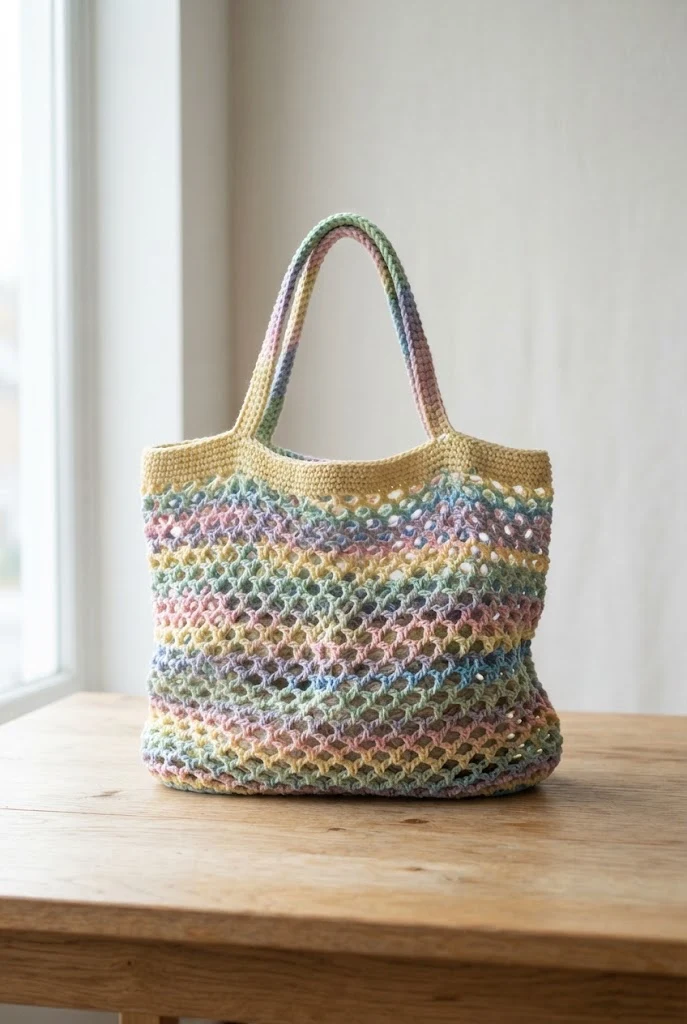 Pastel Spring Picnic Bag — crochet mesh tote bag style outfit