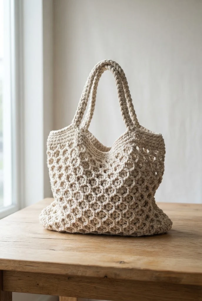 Chunky Macrame-Style Shopper — crochet mesh tote bag style outfit