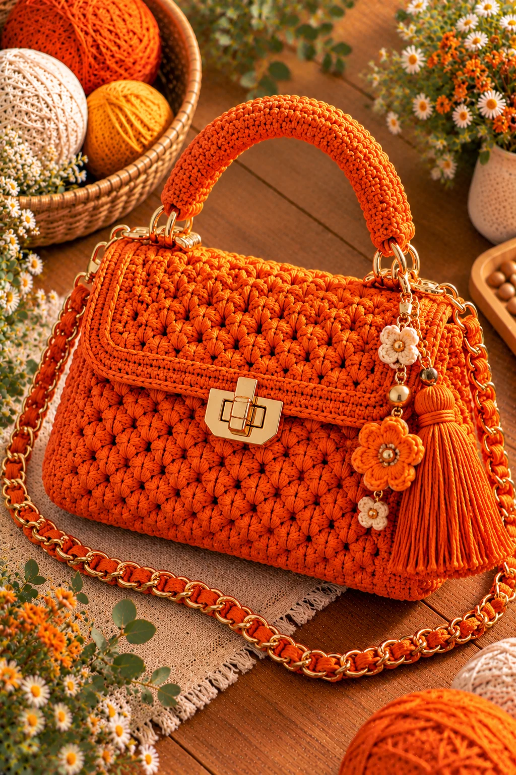 Designer-Inspired Orange Crochet Handbag — crochet orange bag style outfit