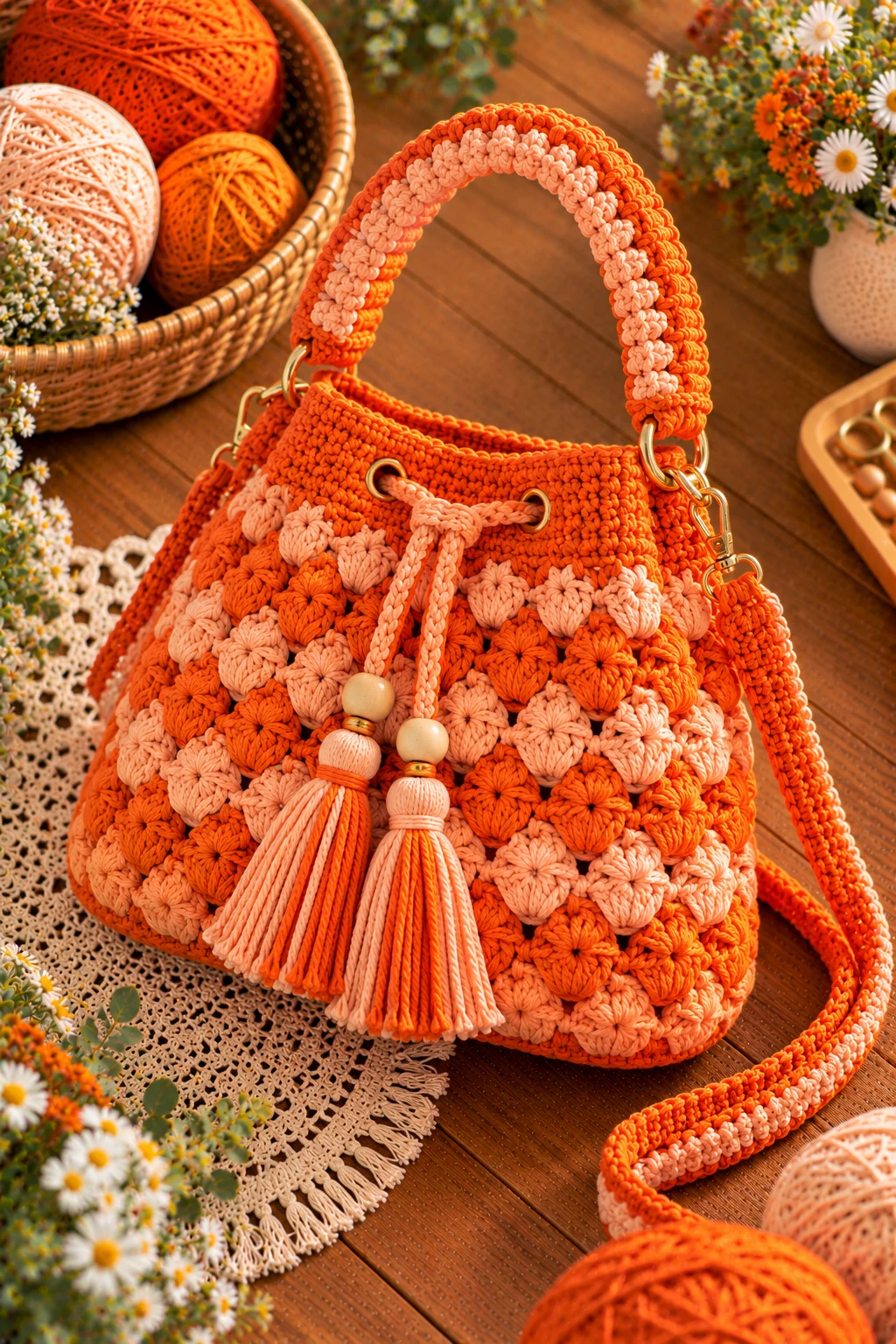 Two-Tone Tangerine and Peach Bag — crochet orange bag style outfit