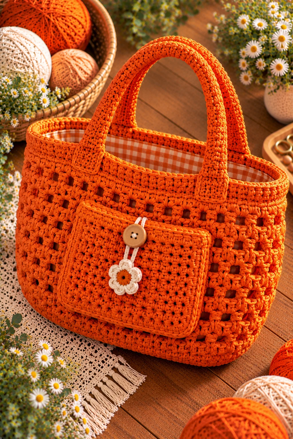 Orange Basket Bag With a Pocket — crochet orange bag style outfit