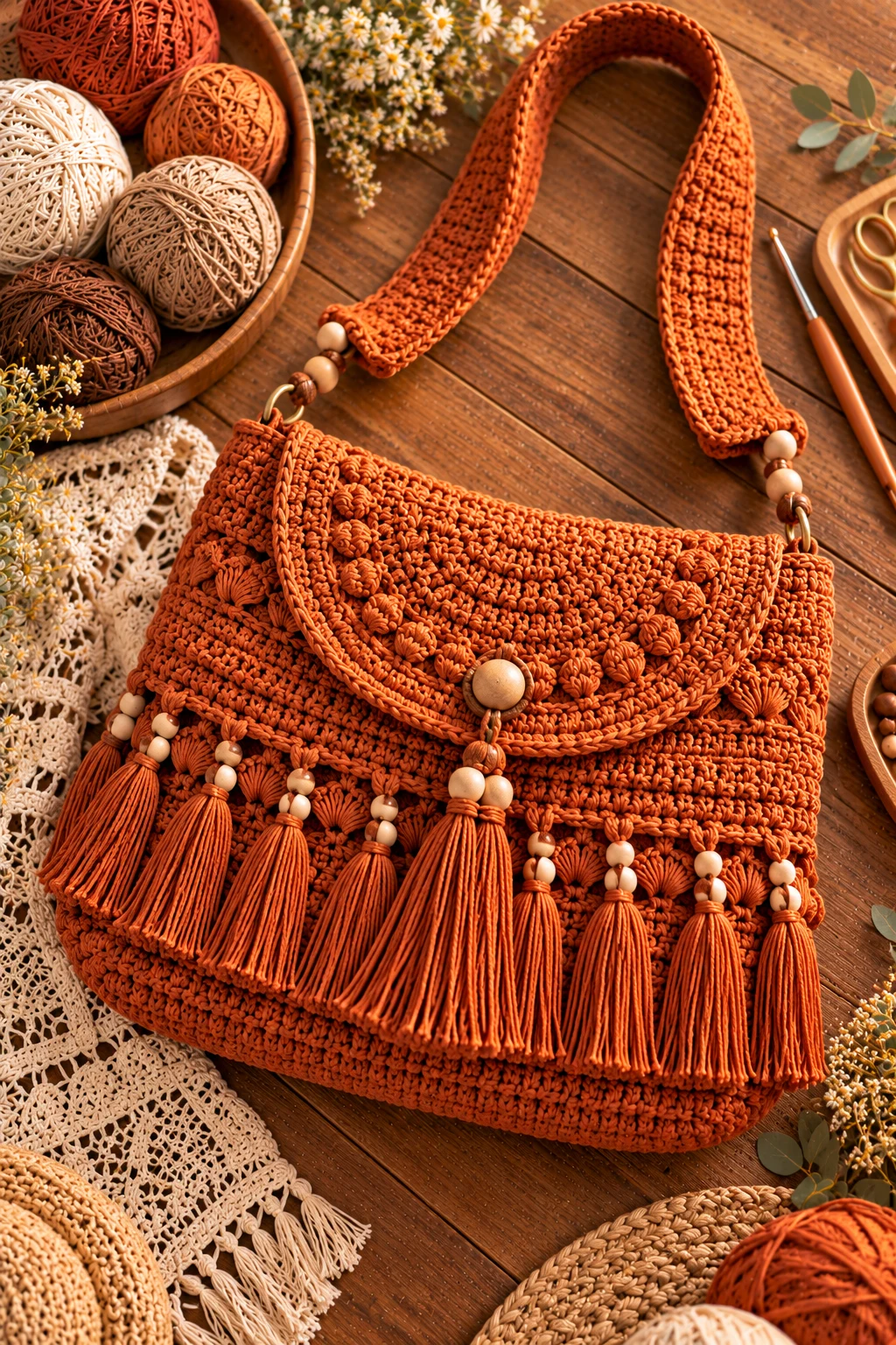 Burnt Orange Boho Shoulder Bag — crochet orange bag style outfit
