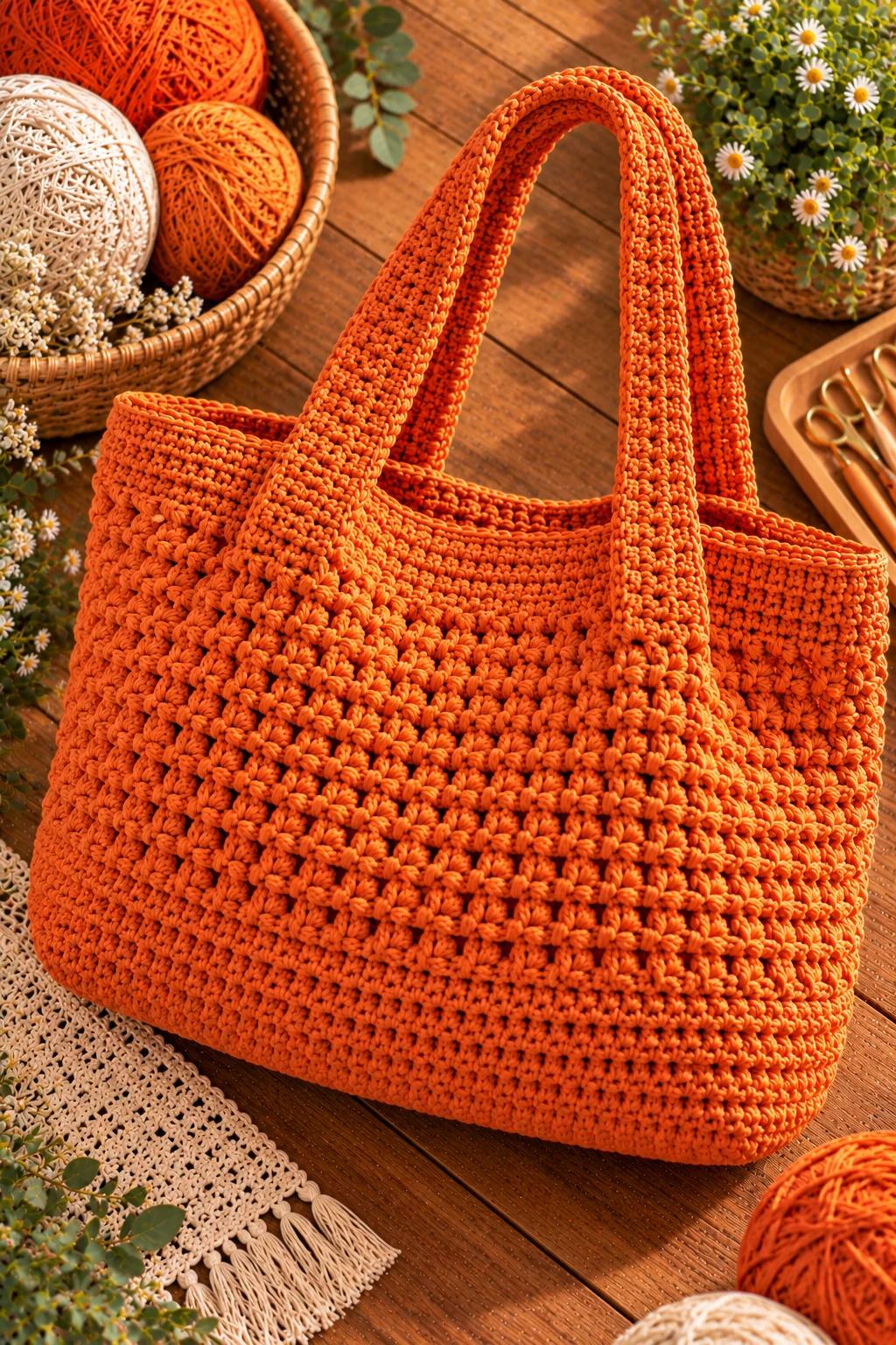 Oversized Orange Crochet Tote Bag — crochet orange bag style outfit