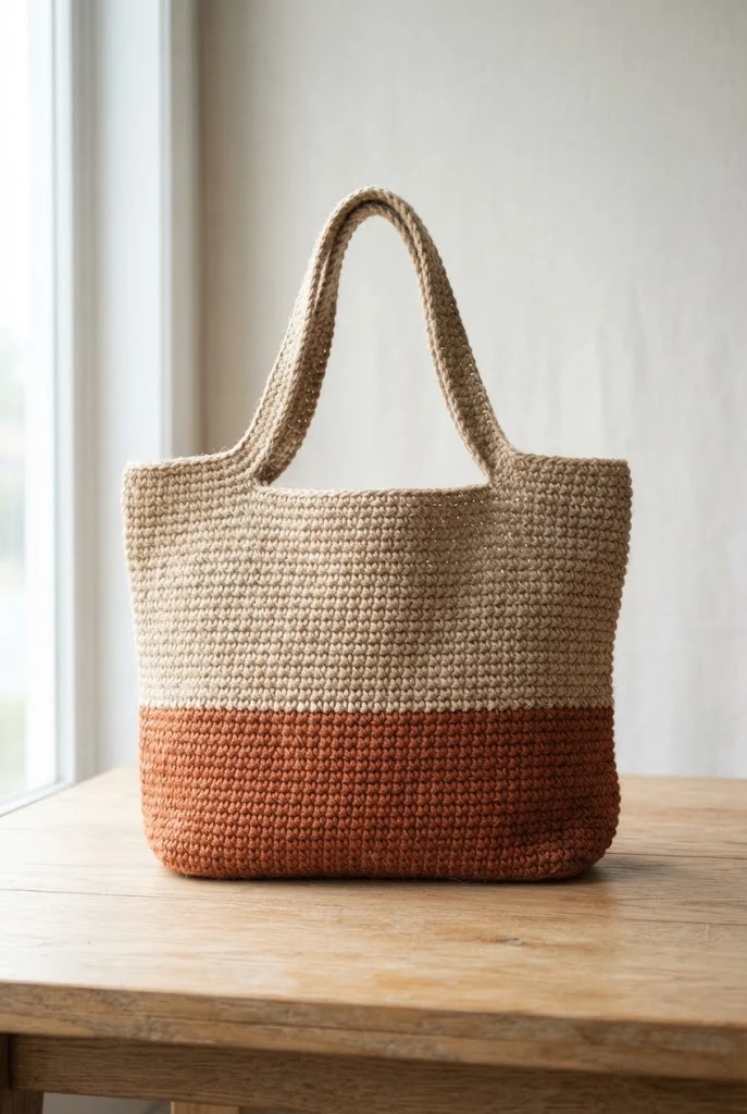 Two-Tone Colorblock Jute Beach Bag — crochet pattern bag style outfit