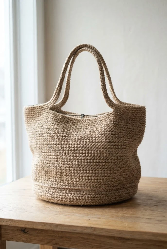 Oversized Duffle-Style Jute Tote — crochet pattern bag style outfit