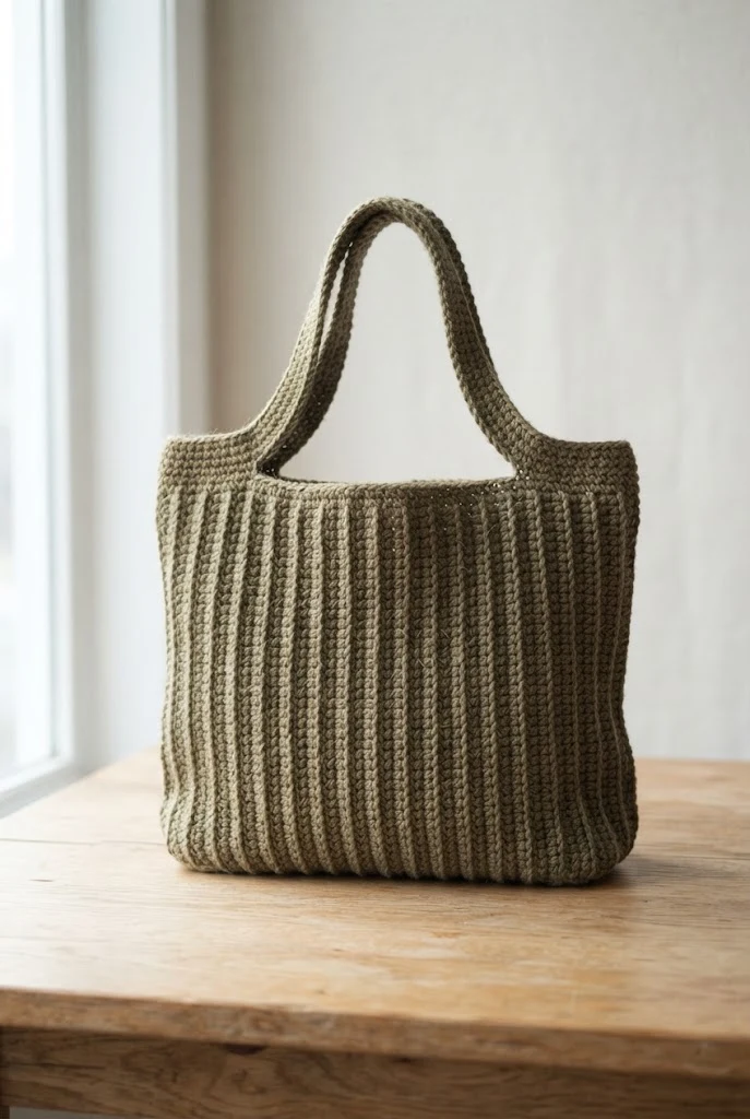 Olive Green Ribbed Farmers Market Catchall — crochet pattern bag style outfit