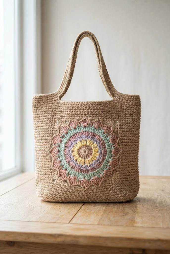 Pastel Dream Mandala Jute Tote — crochet pattern bag style outfit