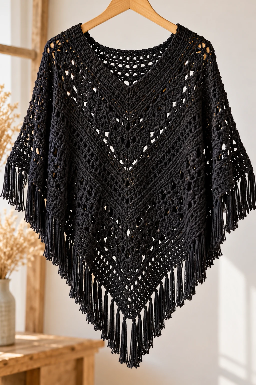 The Sophisticated Black Crochet Poncho — crochet poncho