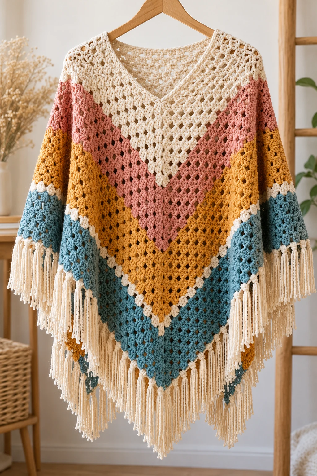 The Color-Block Crochet Poncho — crochet poncho