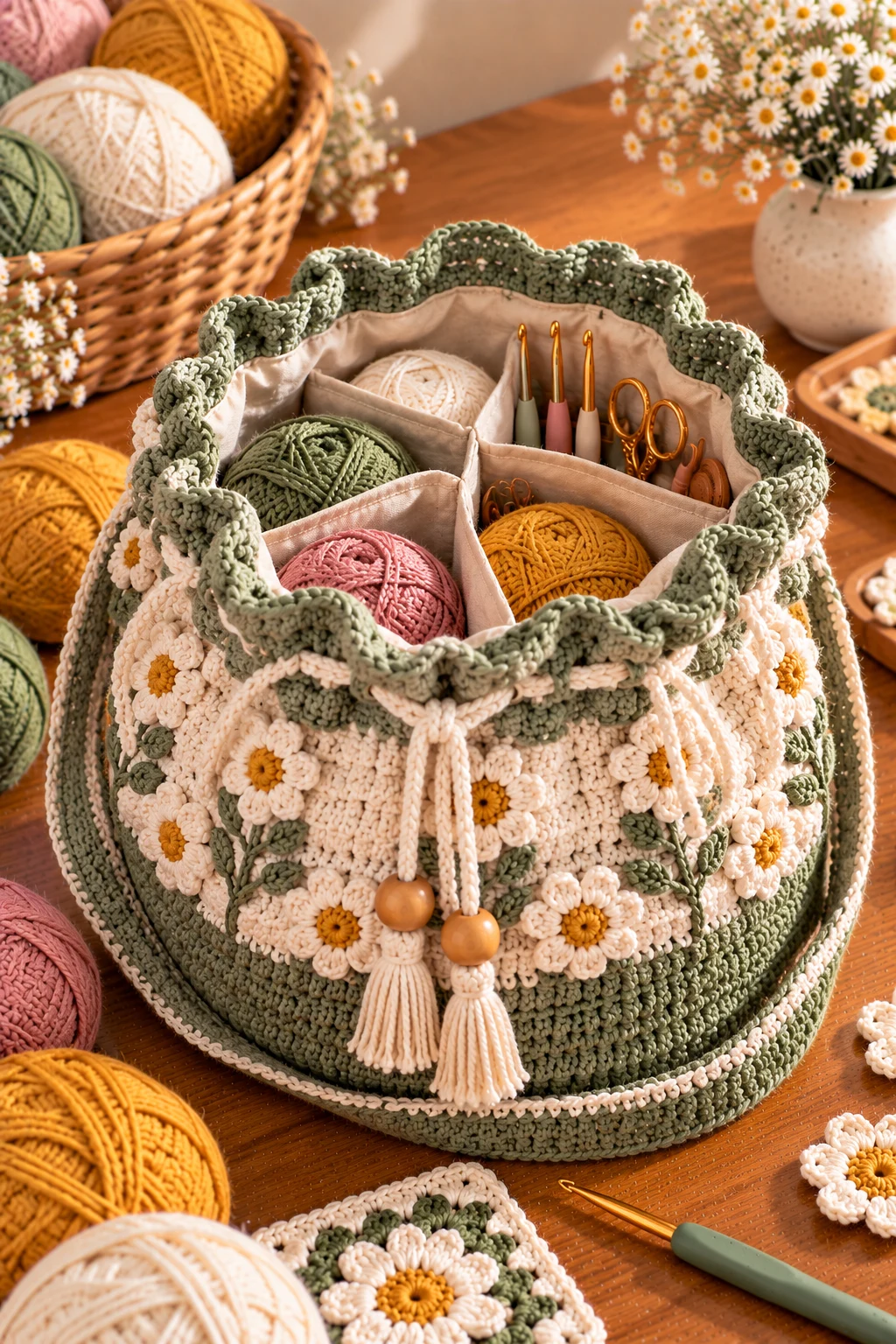 Drawstring Project Bag With a Divided Interior — crochet project bag style outfit