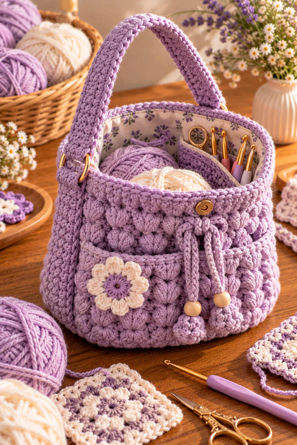 Small Lavender Grab-and-Go Bag — crochet project bag style outfit