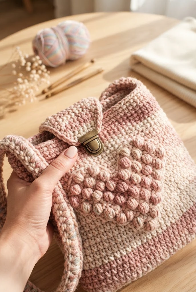The Textured Bobble Heart Bag — crochet projects bag