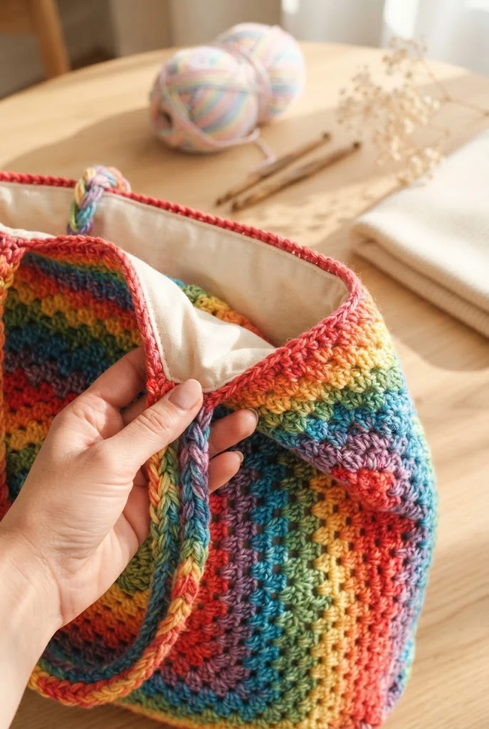 The Granny Stripe Rainbow Weekender — crochet projects bag