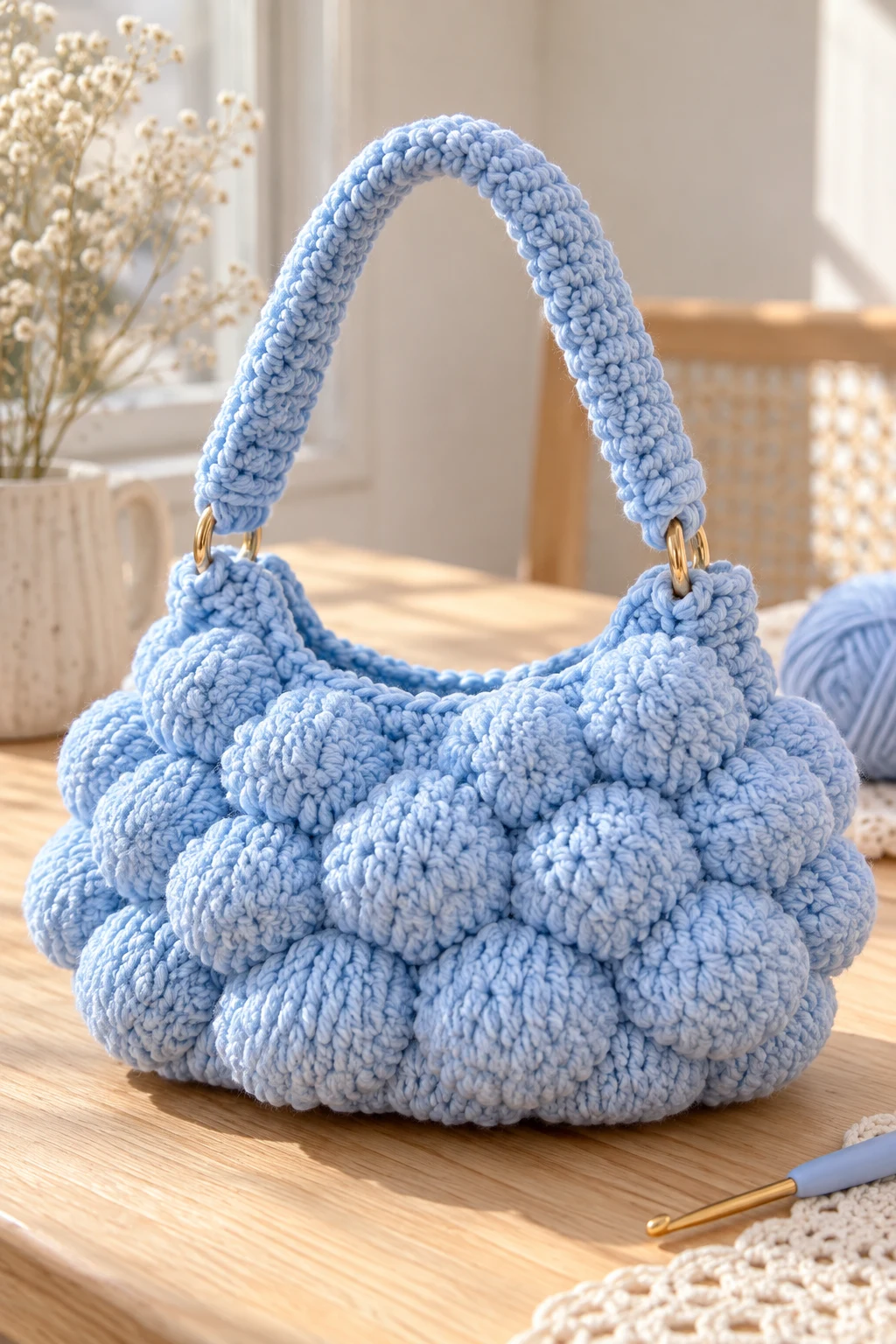 Baby Blue Crochet Puff Cloud Bag — crochet puff bag style outfit