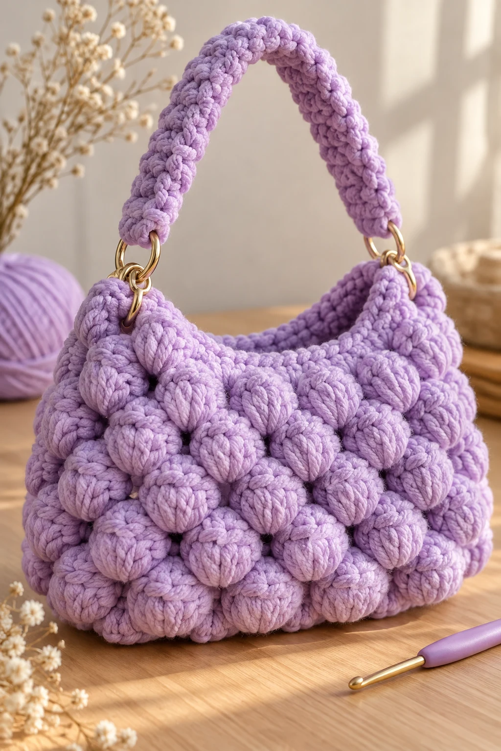 Chunky Lavender Crochet Puff Bubble Bag — crochet puff bag style outfit