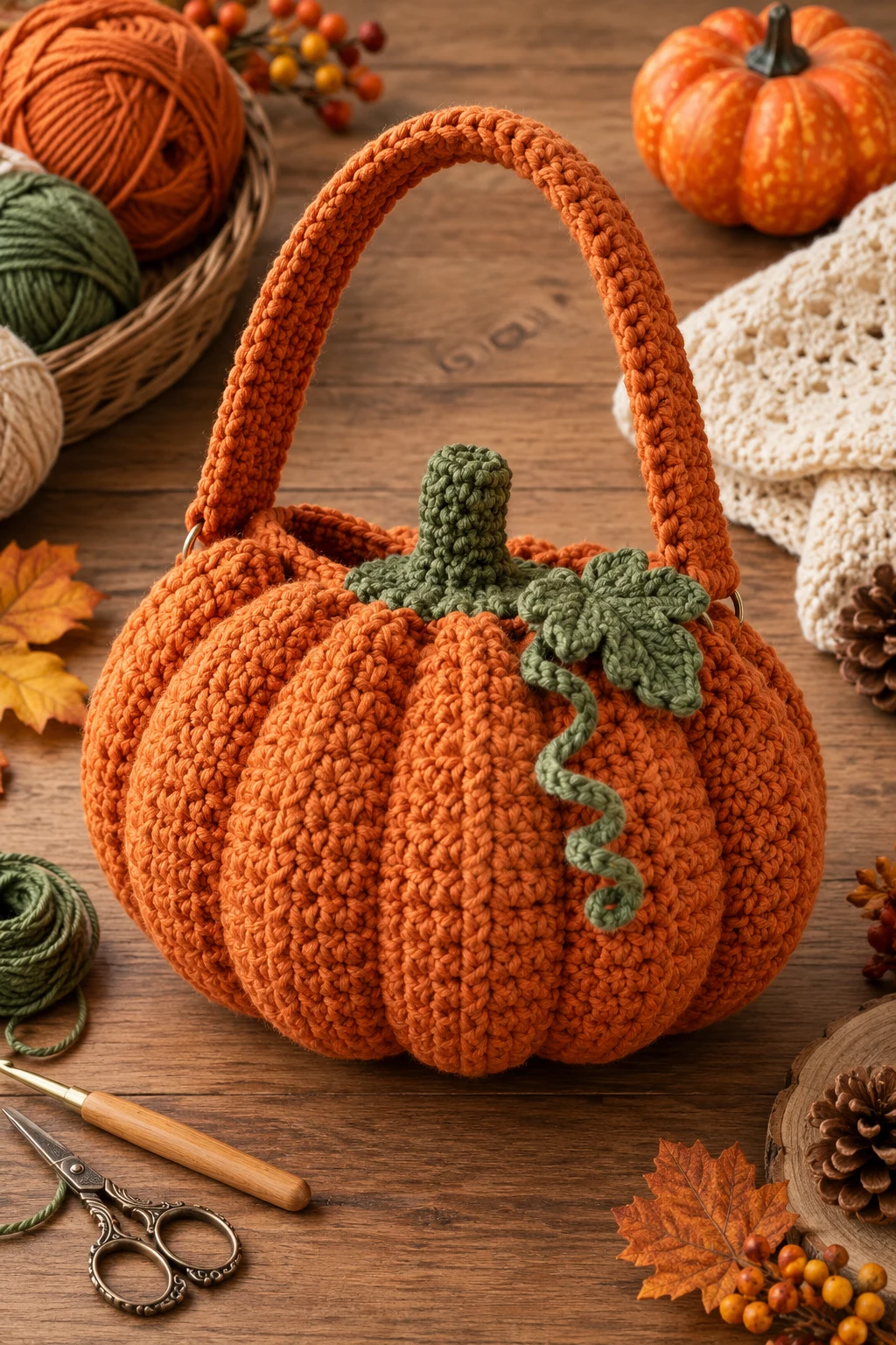 Classic Rust-Orange Crochet Pumpkin Bag — crochet pumpkin bag style outfit