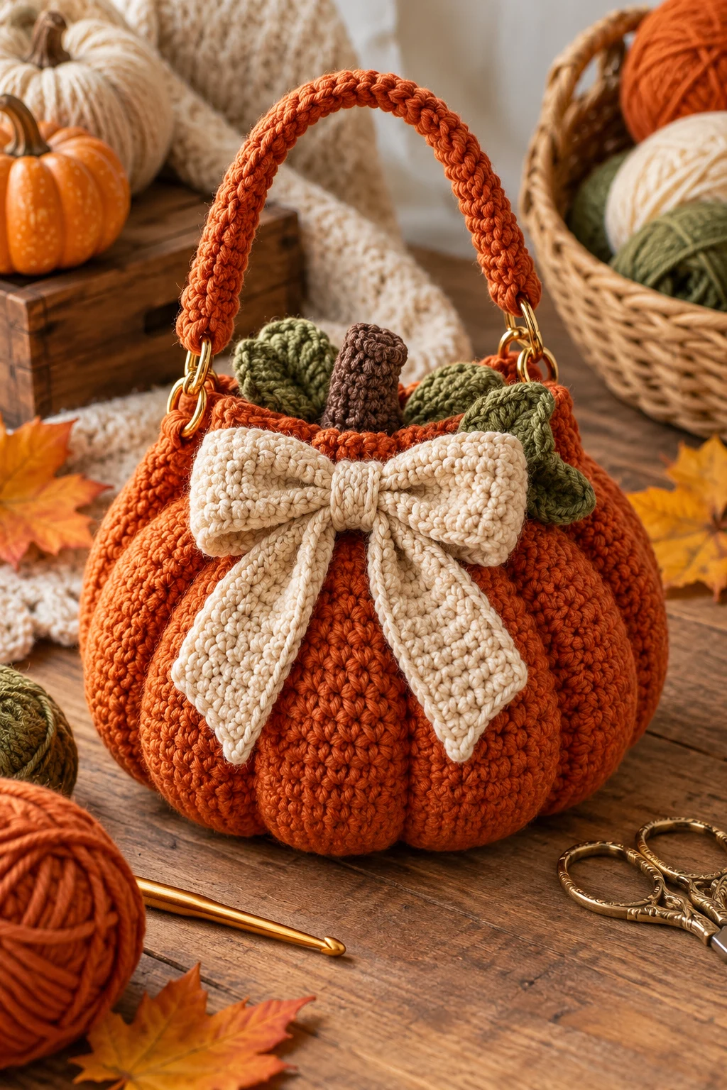 Crochet Pumpkin Purse With a Bow — crochet pumpkin bag style outfit