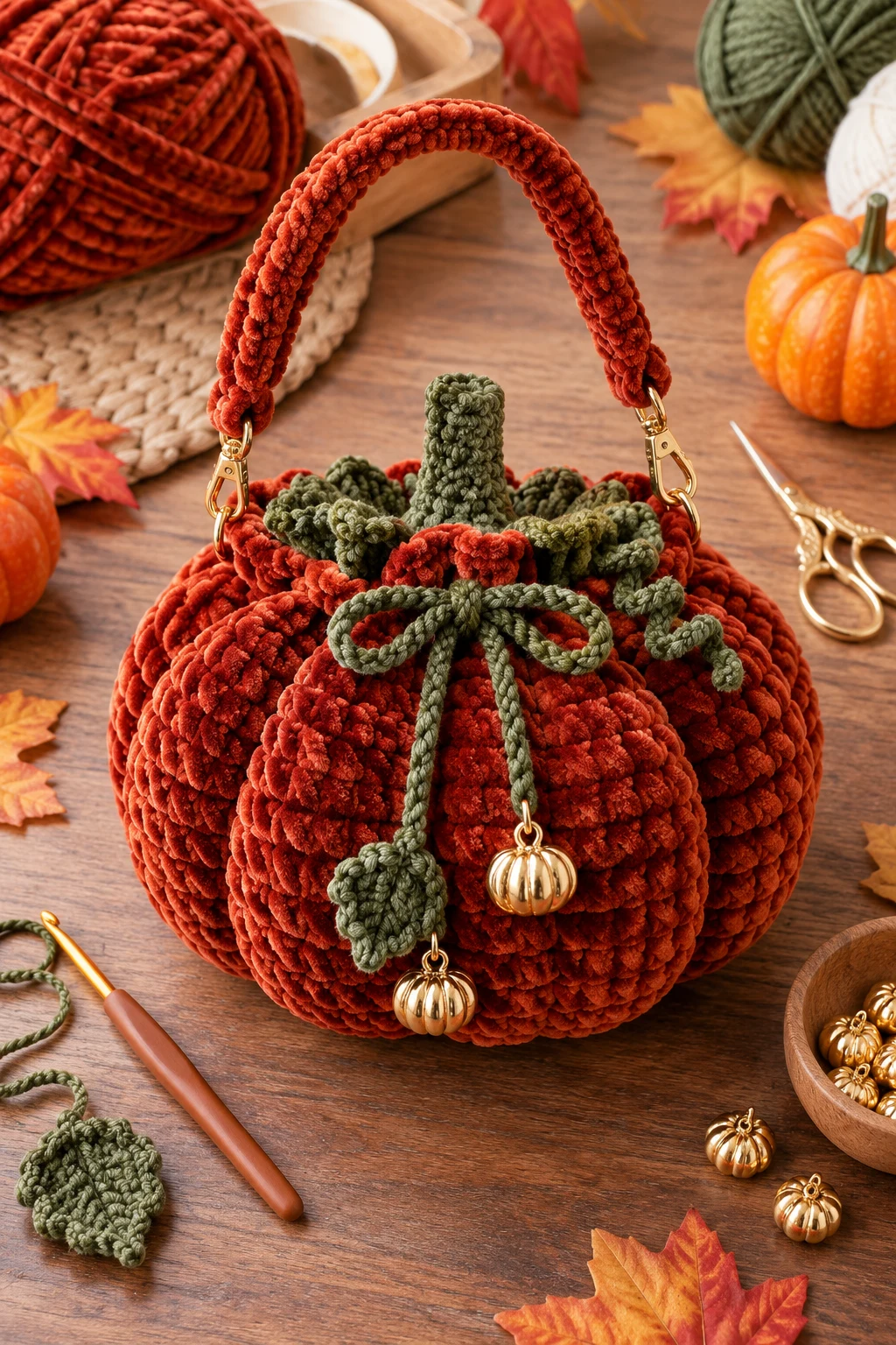 Velvet Crochet Pumpkin Bag — crochet pumpkin bag style outfit
