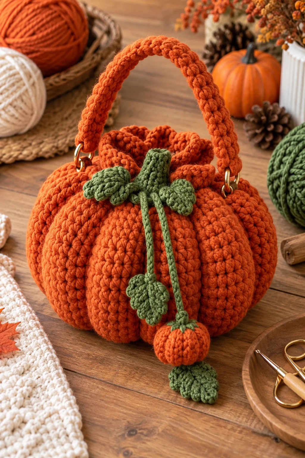 Chunky Crochet Pumpkin Bag — crochet pumpkin bag style outfit