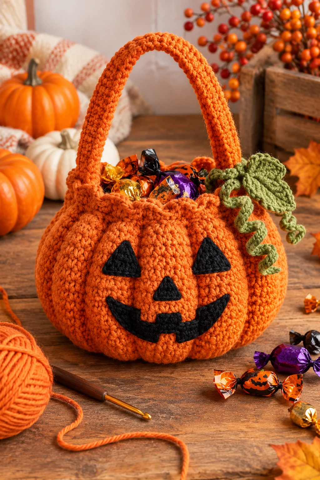 Crochet Pumpkin Treat Bag — crochet pumpkin bag style outfit