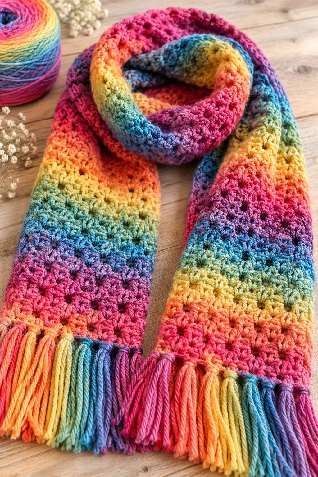 The Colorful Caron Cakes Scarf — crochet scarf pattern free