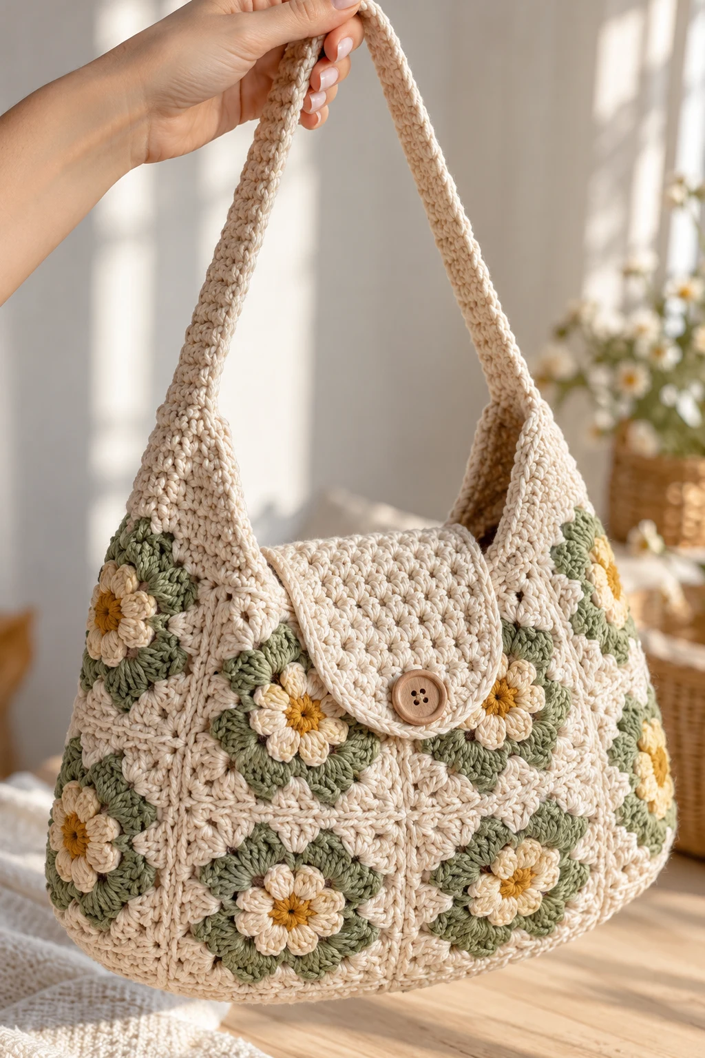 Crochet Shoulder Bag with a Button Flap — crochet shoulder bag pattern