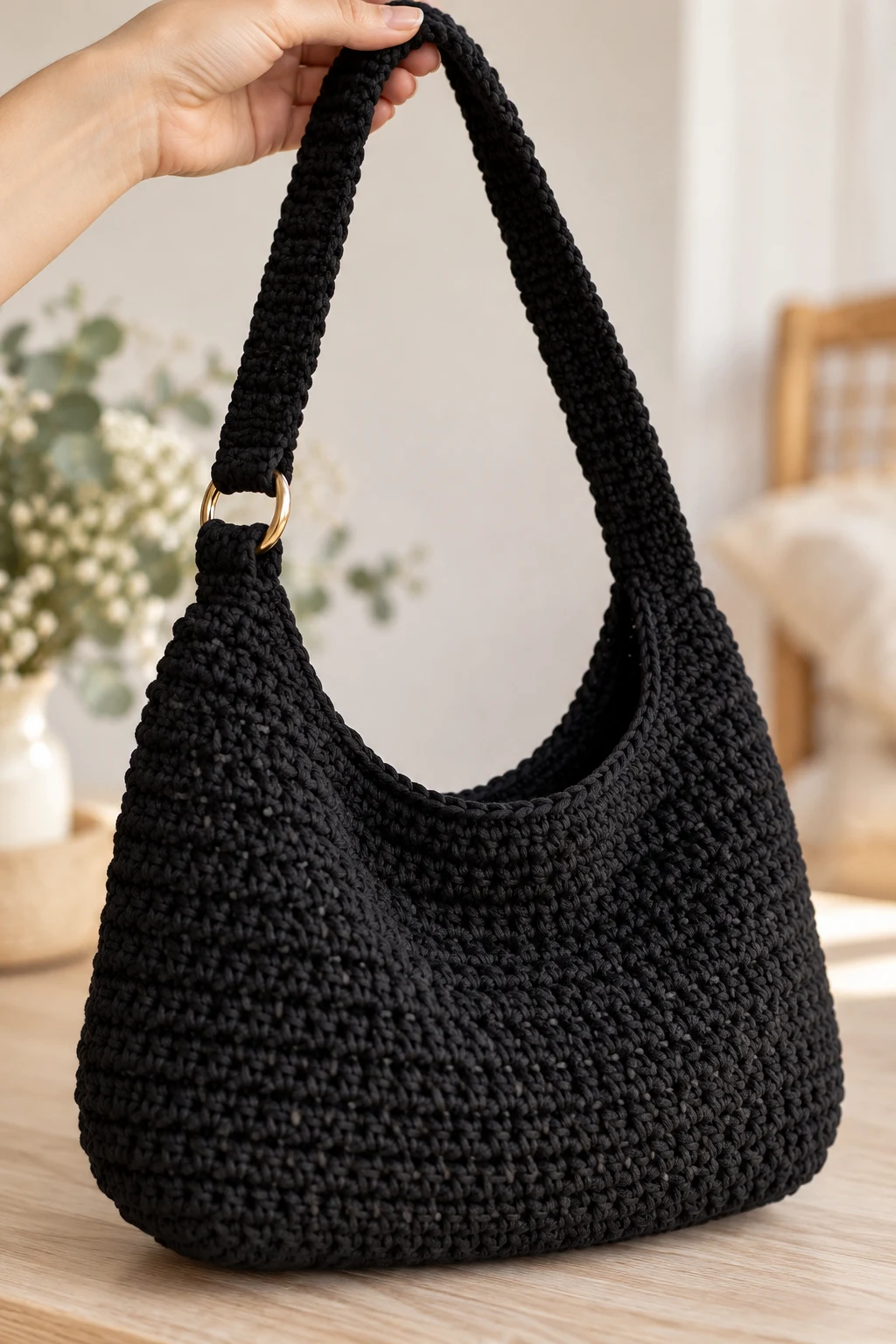 Minimalist Black Crochet Shoulder Bag — crochet shoulder bag pattern