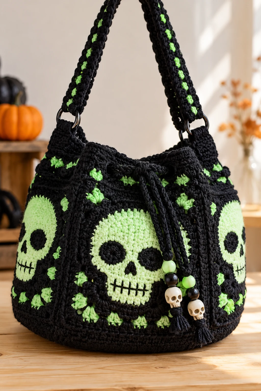 Glow-in-the-Dark Halloween Skull Bag — crochet skull bag style outfit
