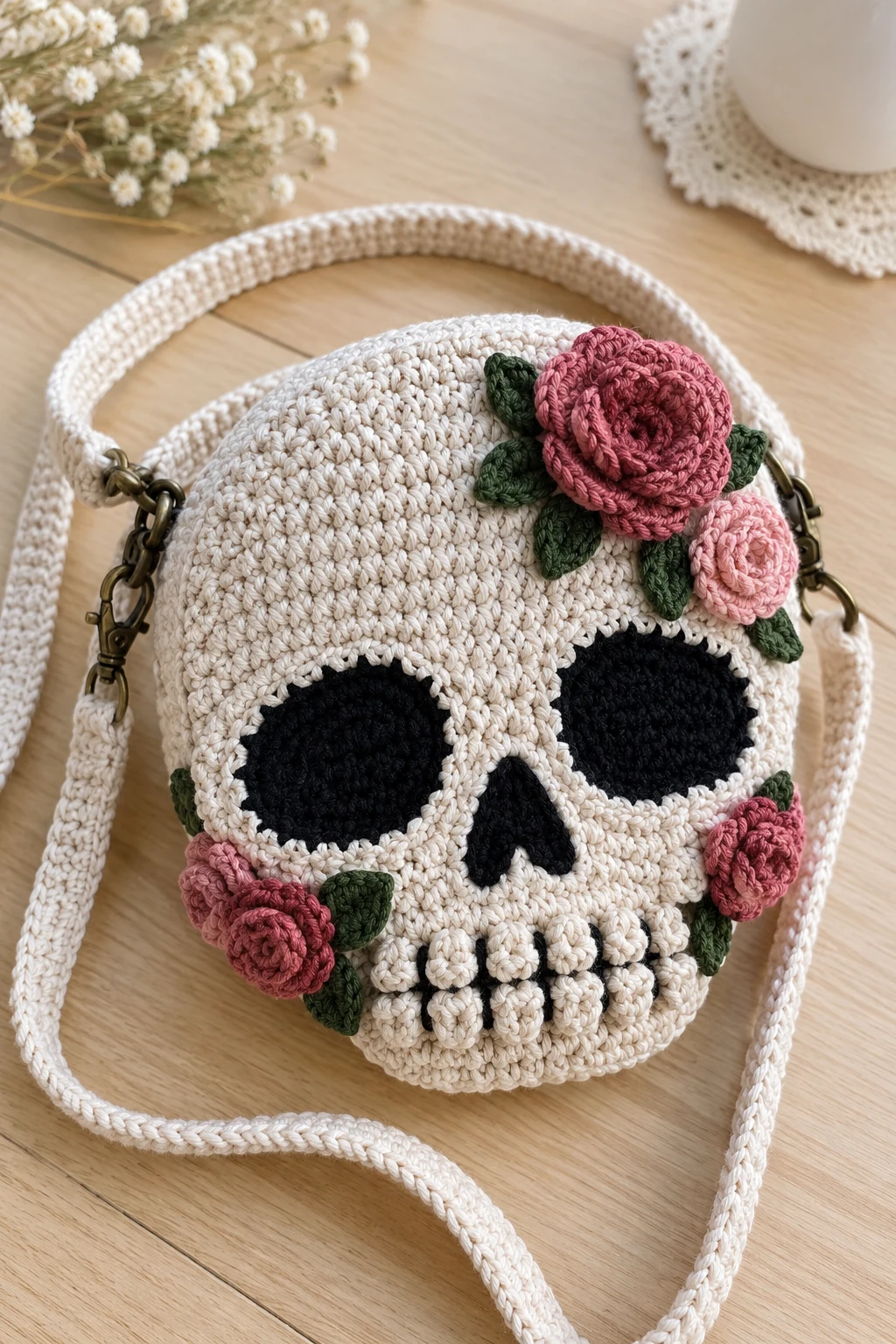 Mini Skull Crossbody Bag — crochet skull bag style outfit