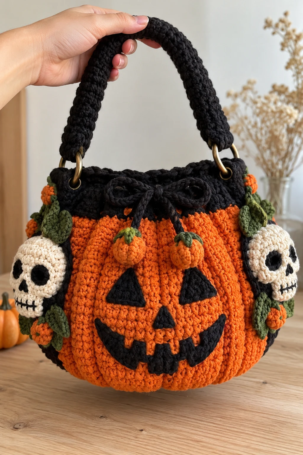 Halloween Pumpkin and Skull Crochet Bag — crochet skull bag style outfit