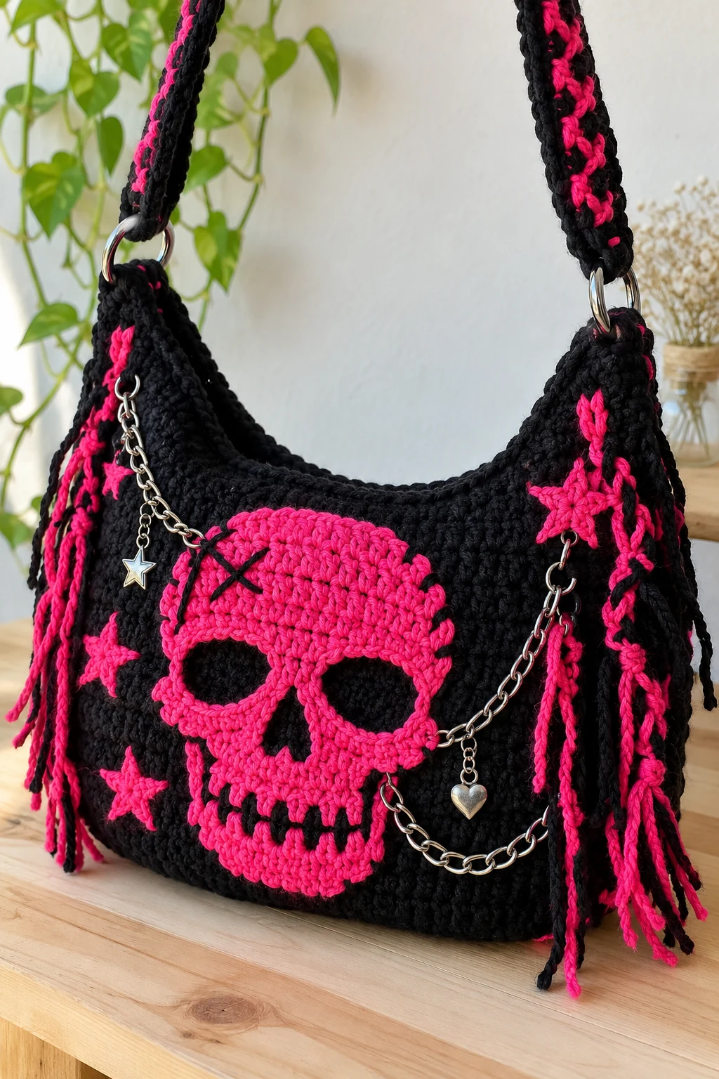 Neon Punk Rock Skull Shoulder Bag — crochet skull bag style outfit