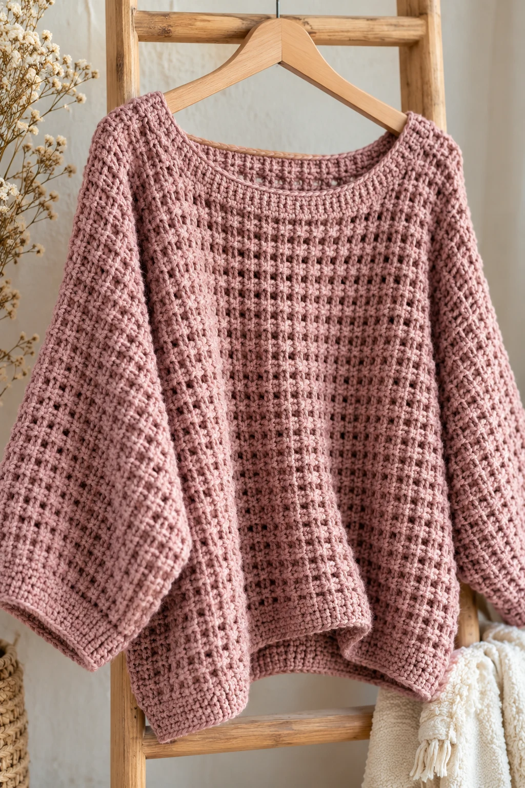 Textured Waffle-Stitch Crochet Slouchy Top — crochet slouchy top style outfit