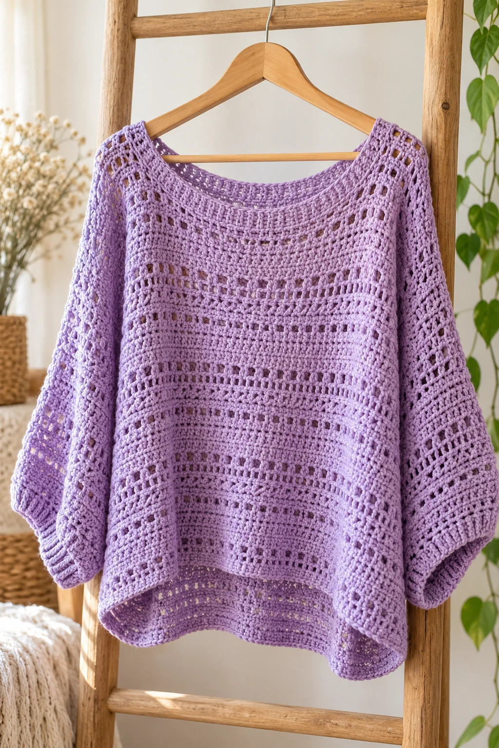 Lightweight Lavender Crochet Slouch Top — crochet slouchy top style outfit