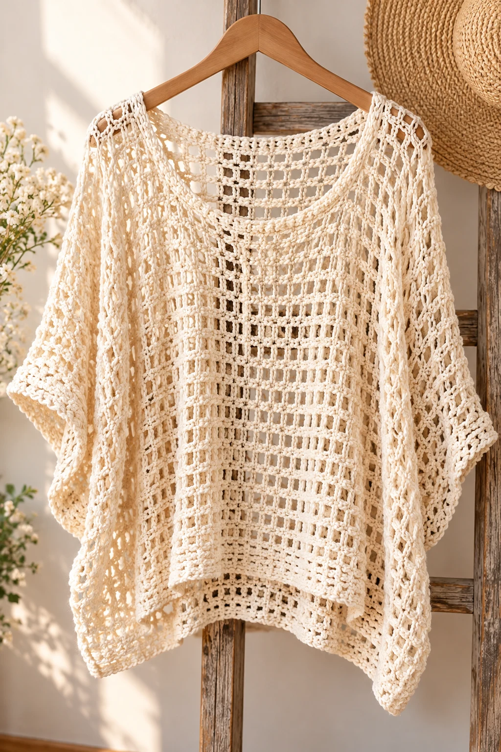 Airy Summer Mesh Crochet Slouchy Top — crochet slouchy top style outfit