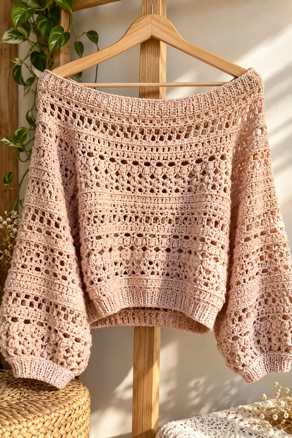 Off-the-Shoulder Crochet Slouchy Top — crochet slouchy top style outfit