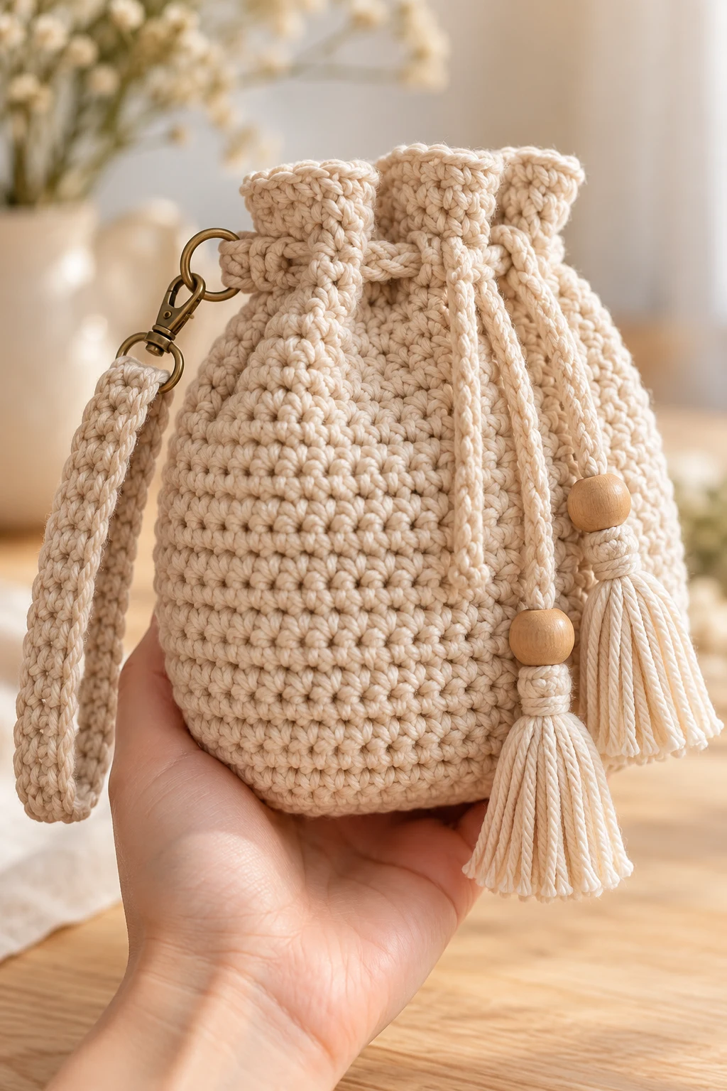 Minimalist Neutral Crochet Pouch — crochet small bag pattern free