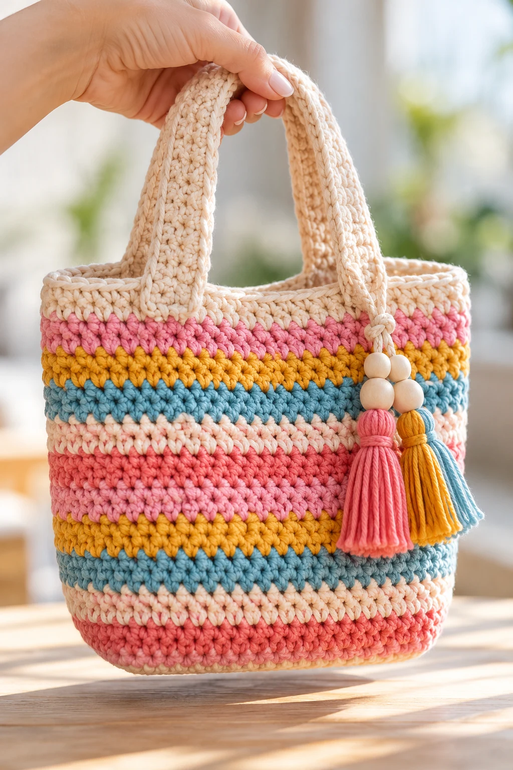 Colorful Striped Crochet Mini Tote — crochet small bag pattern free