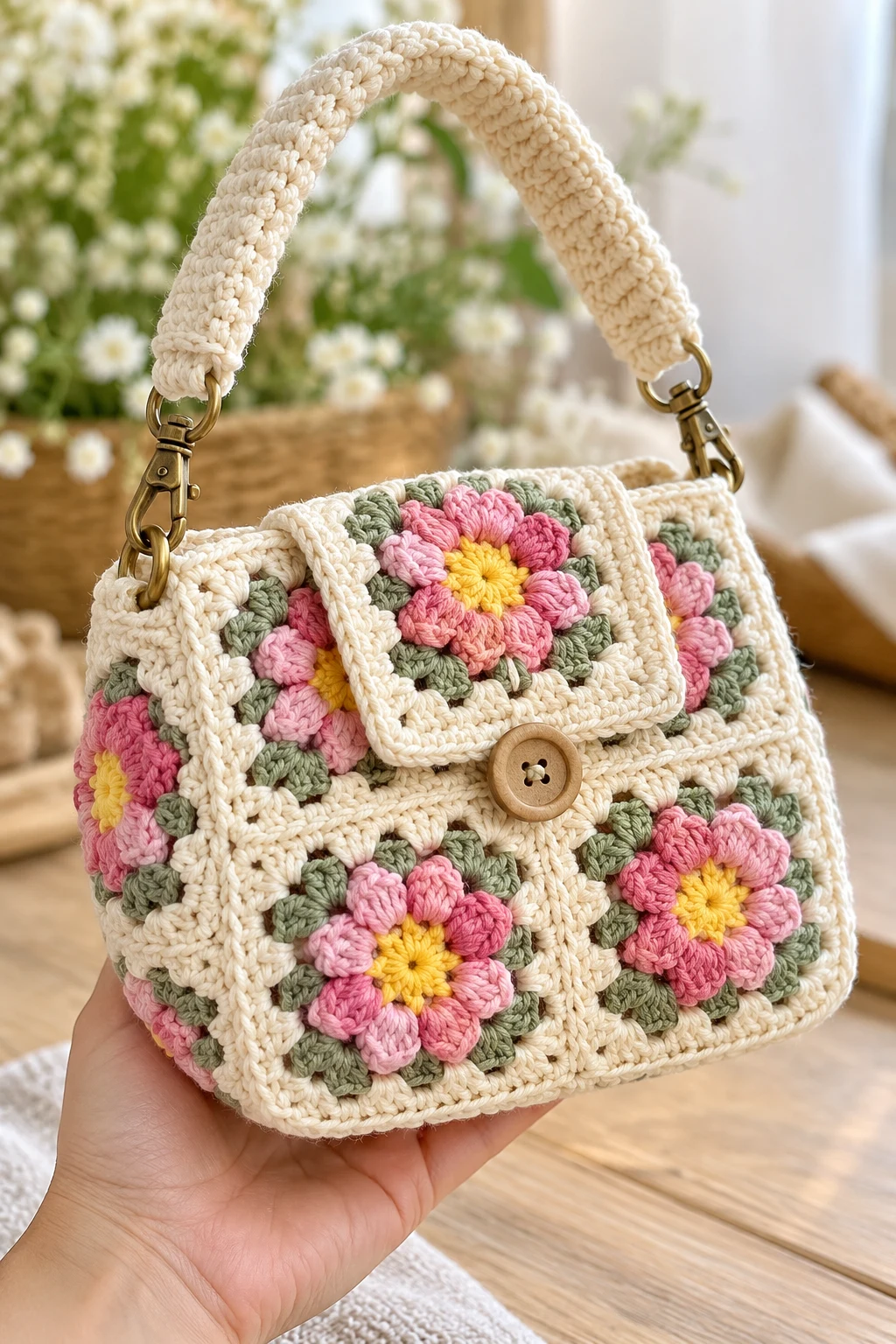 Floral Granny Square Mini Purse — crochet small bag pattern free