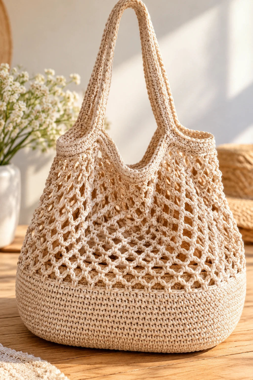 Crochet String Bag With a Solid Base — crochet string bag
