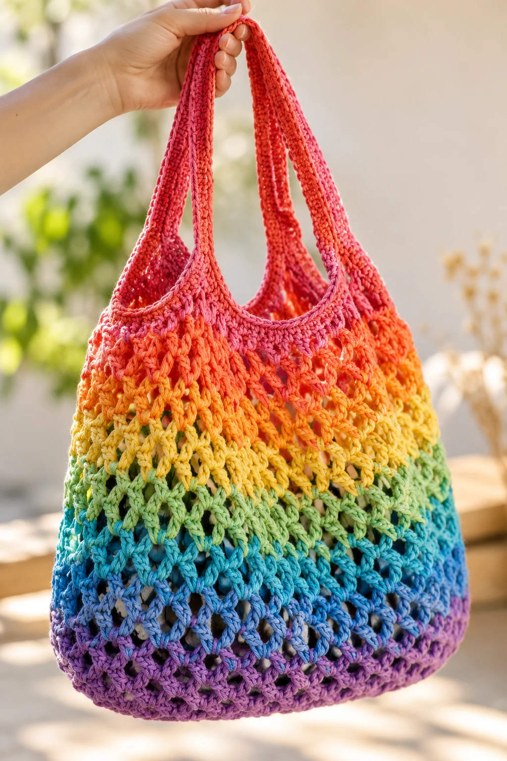 Colorful Rainbow Crochet String Bag — crochet string bag