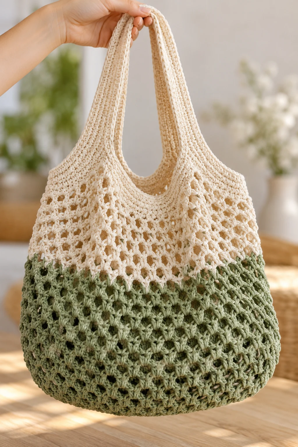 Two-Tone Crochet String Bag — crochet string bag