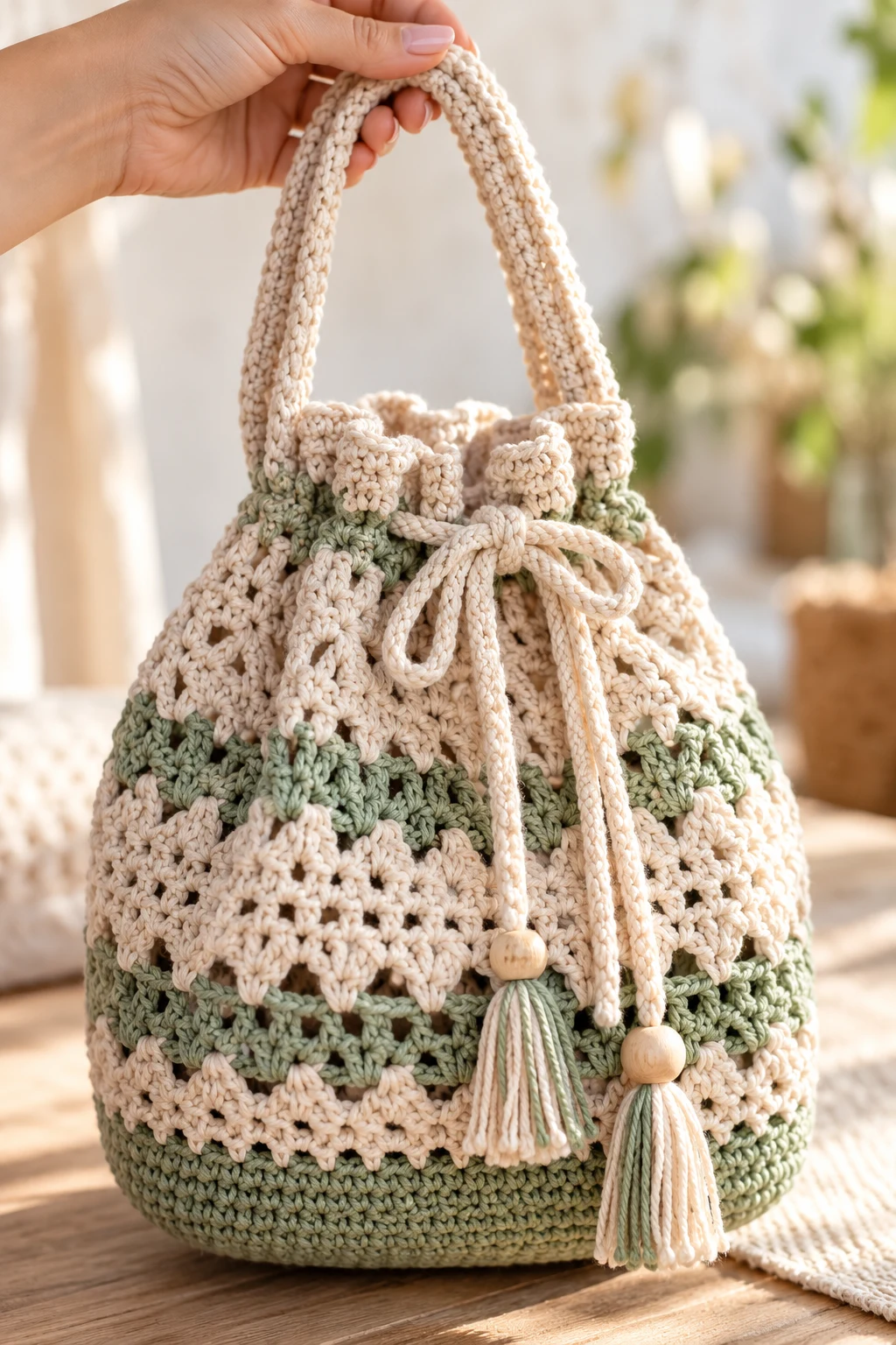Crochet String Bag With a Drawstring Closure — crochet string bag