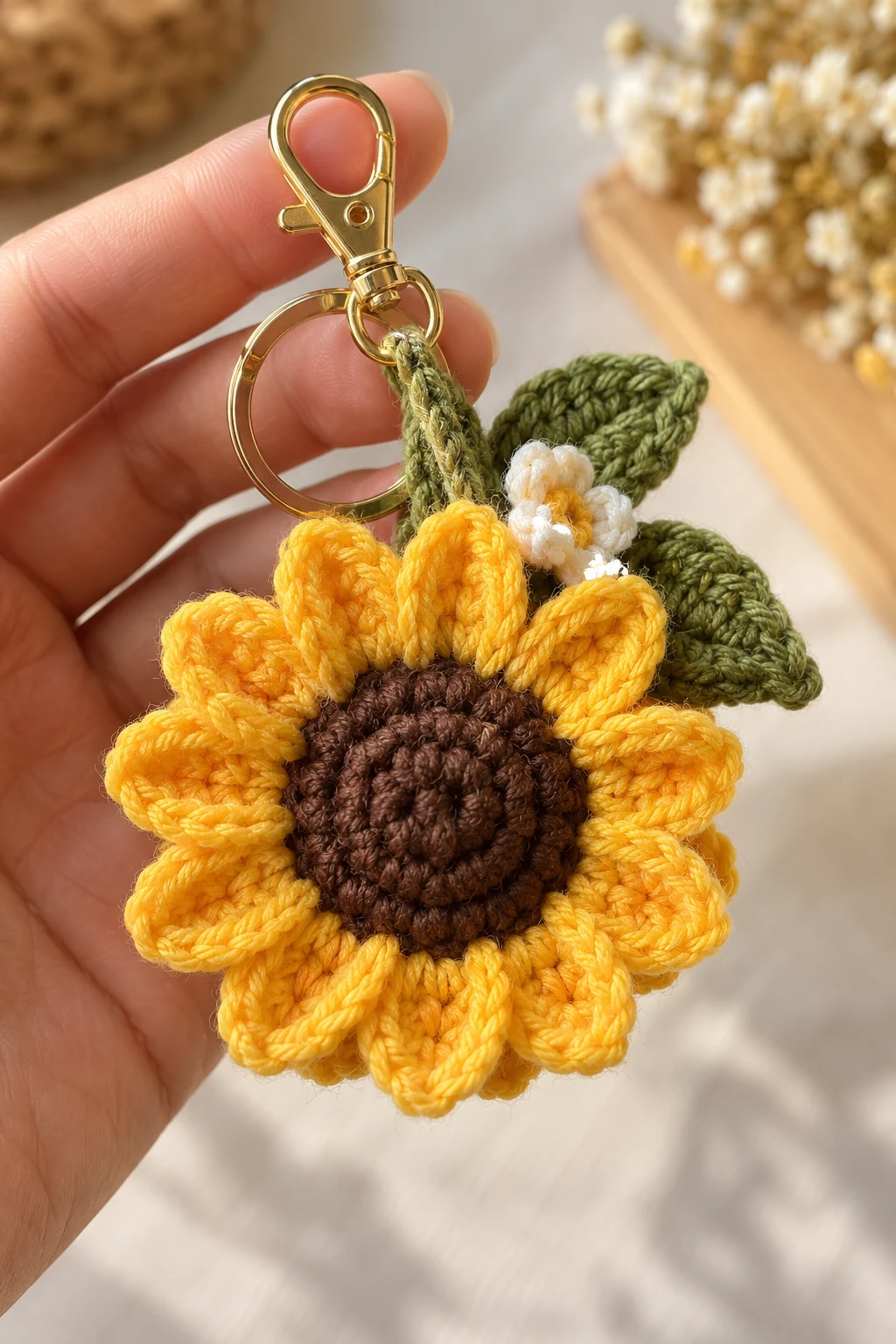 Mini Sunflower Crochet Keychain Charm — crochet sunflower bag charm style outfit