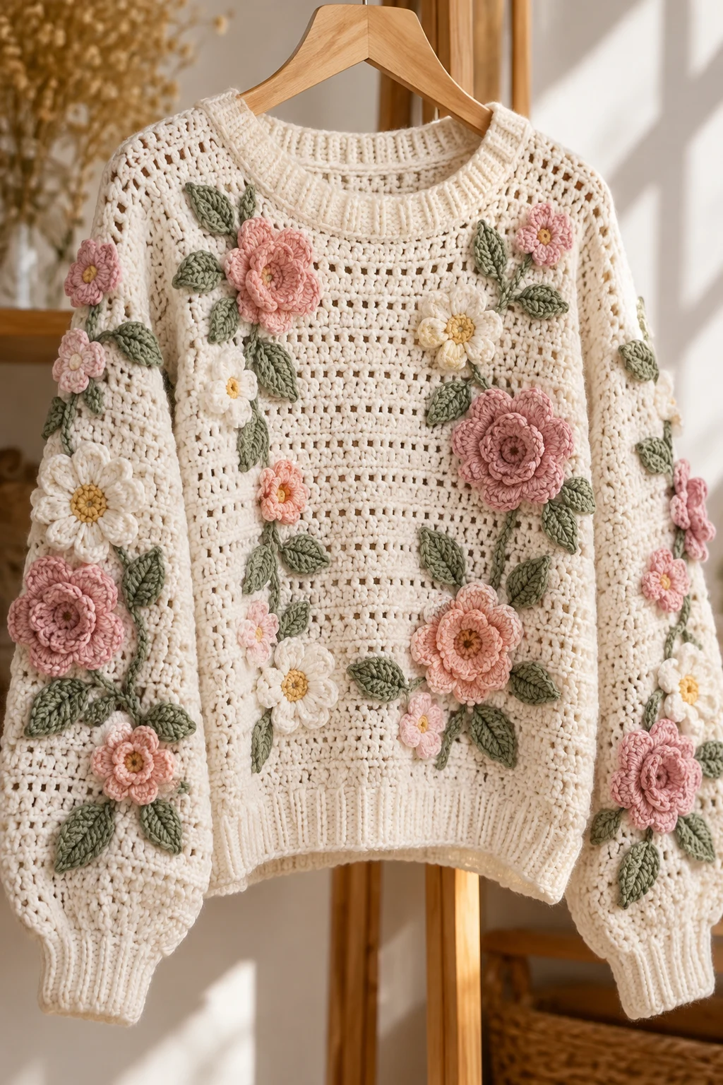 The Floral Appliqué Sweater — crochet sweater design ideas style outfit